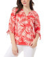 Women's Printed Split-Neck Elbow-Sleeve Top