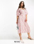 Lola May Petite tie back puff sleeve midi smock dress in pink floral print