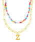 Фото #1 товара Gold Adjustable Layered Color Faux Stone Beads and Paperclip Chain Initial Necklace