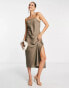 Lola May satin cami midaxi dress with diamante strap in taupe