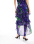 Hope & Ivy Drew ruffle midi skirt in purple & green co-ord