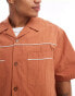 Фото #3 товара ASOS DESIGN co-ord short sleeve boxy oversized shirt with piping in rust