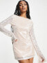 Фото #1 товара Kyo The Brand sequin high neck flare sleeve mini dress in taupe