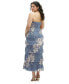 ფოტო #2 პროდუქტის Women's Ruffle Tiered Skirt Metallic Pleated Strapless Midi Dress with Floral Gold Foil Print