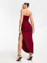 ASOS DESIGN twist front draped bandeau midi dress in red