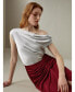 ფოტო #4 პროდუქტის Women's Boat Neck Silk Top for Women