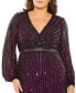 ფოტო #3 პროდუქტის Women's Plus Size Beaded Faux Wrap Puff Sleeve Ruffle Tiered Gown