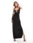 Aria Cove satin bralette cut out maxi dress in black