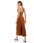 Фото #3 товара & Other Stories knitted one shoulder midi dress with cut out back detail in rust brown