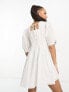 Wednesday's Girl dobby cotton puff sleeve mini smock dress in white