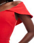 Vesper bardot sleeve detail thigh split midaxi dress in red