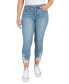 ფოტო #1 პროდუქტის Juniors' Mid Rise Button Fly Distressed Cropped Curvy Jeans