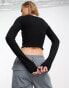 Фото #2 товара Stradivarius STR seamless wide neck top with lettuce hem in black