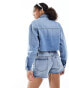 New Look cropped denim jacket in mid blue