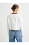 Фото #3 товара Kadın Nakış Detaylı Düğmeli Pamuklu Şeritli Yaka Crop Oversize Gömlek 4SAK60251PW