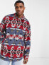 ASOS DESIGN oversized harrington jacket in blue and red aztec design