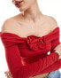 & Other Stories off shoulder long sleeve top with front corsage in red