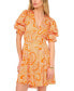 ფოტო #1 პროდუქტის Women's Printed V-Neck Tiered Bubble Puff Sleeve Mini Dress