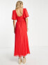 Фото #2 товара ASOS DESIGN Tall puff sleeve pleated dobby midi dress with scallop trim in red