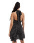 Фото #3 товара Kaiia plunge halterneck polka dot mini dress in black and white