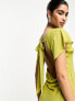 ASOS DESIGN flutter sleeve cowl neck midi dress in olive