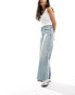 Mango straight leg rip detail jeans in light blue