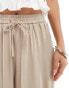 Vila weighted plisse satin feel wide leg trousers in beige