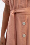 Gömlek Yaka Keten Görünümlü Kısa Kollu Midi Elbise U6943az23sm