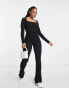 Фото #2 товара ASOS DESIGN ribbed square neck unitard jumpsuit in black