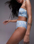 Фото #2 товара Topshop silhouette floral print rib high waist bikini bottoms in blue and ivory