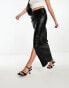 4th & Reckless leather look front spilt maxi skirt in black