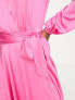 Фото #2 товара Forever New long sleeve tie waist midi dress in pink satin