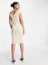 Closet London puff shoulder pencil dress with bodice detail in taupe