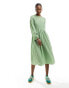 Фото #1 товара Daisy Street long sleeve midi smock dress in textured green