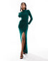 ASOS DESIGN asymmetric ruched knot maxi pencil dress in bottle green