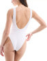 ASOS Weekend Collective scooped back swimsuit with embroidered logo in white rib Белый, 38 - фото #4