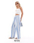 Фото #1 товара ONLY Petite wide leg linen trousers in blue & white stripe