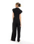 ASOS DESIGN collared linen button through jumpsuit in black