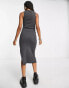 Public Desire rib bodycon midi dress with thigh split in dark grey