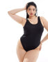 Фото #4 товара COLLUSION co-ord Plus scoop branded swimsuit in black