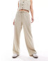 Фото #2 товара Miss Selfridge relaxed pull on trouser in beige pinstripe co ord