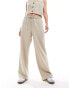 Фото #1 товара Miss Selfridge relaxed pull on trouser in beige pinstripe co ord