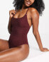 Accessorize scoop neck swimsuit in plum