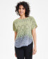 Фото #1 товара Women's Printed Short-Sleeve Ombre Blouse, Created for Macy's