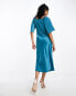 Y.A.S Bridesmaid satin flutter sleeve midi dress in deep teal green