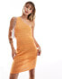 Pieces one shoulder embroidered fine knit mini dress in orange