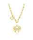 Фото #1 товара Sterling Silver or Gold Plated Over Sterling Silver Heart with CZ Ribbon Paperclip Necklace
