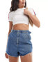 Фото #1 товара ASOS DESIGN denim micro shorts with cinch waist in midwash blue