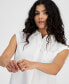 ფოტო #3 პროდუქტის Women's Button-Front Cap-Sleeve Popover Top, Created for Macy's