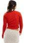 Pieces ribbed wrap long sleeved top in red